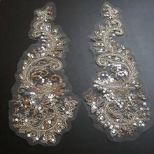 2pc/Pair Sequin Silver Flower Embroidery Lace Appliques For Wedding Dresses Rhinestone Applique Patches Embroidery Lace Parches Ropa… - Bạc - Xem 1
