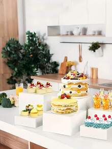 1/3/6/8 Pcs Acrylic Self-Serve Buffet Display Stand, Food Display Rack, Suitable For Buffet Table, Hollow Bottom Dessert Cube Box, Can Be Horizontally Stored, Suitable For Holiday Living Room, Also Suitable For Party, Wedding And Other Holiday Dessert And Cake Display - White - View 4