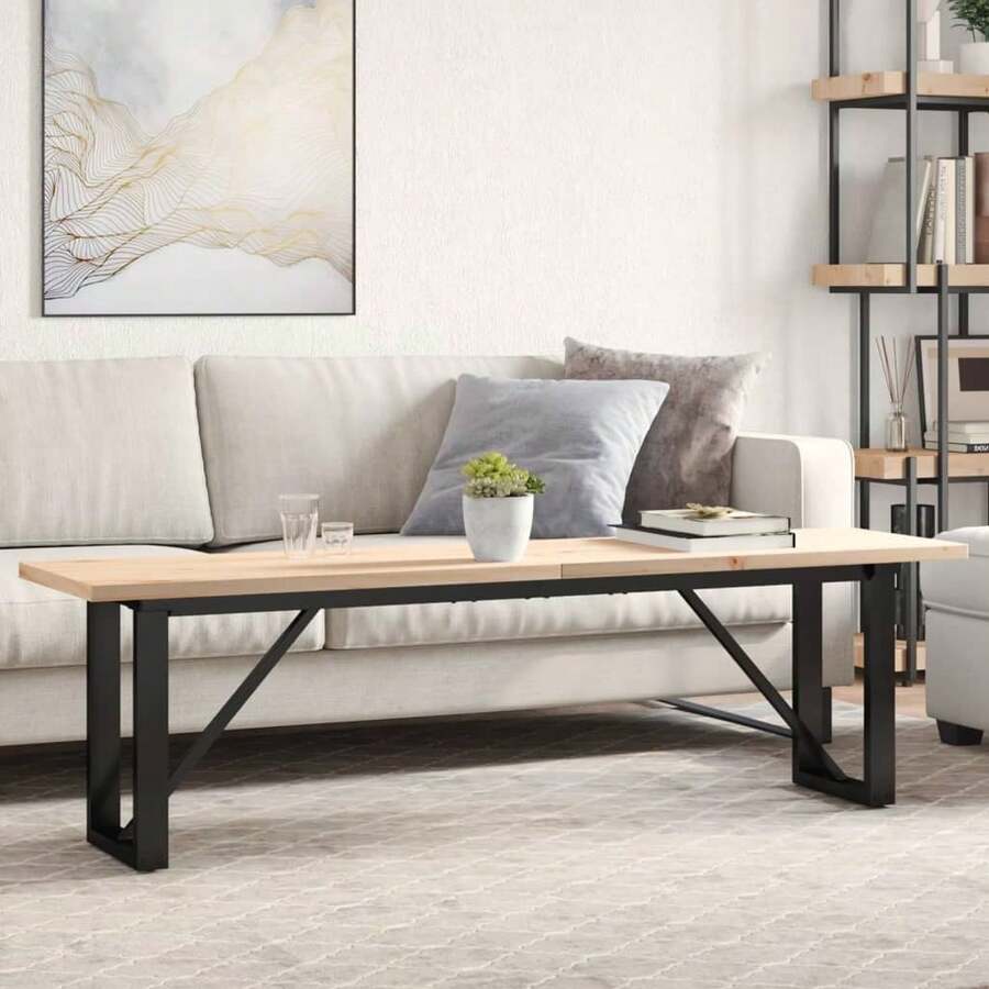 vidaXL Tavolo basso cadre en O 160x40x45,5 cm in legno di perno massiccio d'acciaio - Castano - Visualizzare 1