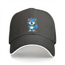 1 Piece Blue Cat Truck Hat - Adjustable Elastic Baseball Cap With Smiling Blue Cat Design, Lightweight Non-Stretch Fabric, Suitable For Outdoor Sports, Casual And Theme Activities - Unisex Hat, Cat Hat, Sports Accessories, Playful Design, Durable Headwear, Fun And Fashionable, Hand Washable, Fashion Enthusiast - 黑色 - 查看 8