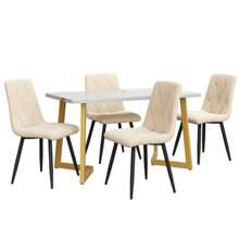 Dining Table Set (Set, 117*68 Cm Dining Table With 4 Chairs), Rectangular Dining Table, Modern Kitchen Table Set, Dining Chairs: Beige Velvet Twill Kitchen Chairs, Gold Table Legs - Beige - View 6