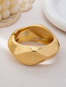 3pcs/Set Minimalist Geometric Asymmetrical Teardrop Thick Textured Gold-Tone Bangle Bracelet Set, Suitable For Women, Chunky Smooth Matte Heavy Metal & Zinc Alloy Material - Yellow Gold - View 6