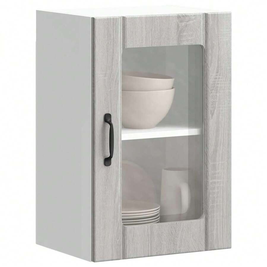 vidaXL Armadio murale da cucina con porte in vetro Lucca sonoma grigio - Grigio - Visualizzare 1