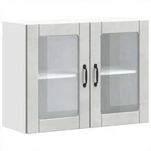 vidaXL Armoire murale de cuisine avec porte en verre Lucca gris béton - Gris - Voir 2