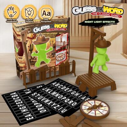 1pc Children's Magnetic Spelling Game - Classic Cowboy Hangman Coordination Training Toy, Portable Chessboard Game Toy, Multi-Player Guessing Letter & Word Game, Suitable For Birthday Party, Social Gathering, Outdoor Hangout, And Family After-Meal Entertainment For Kids 6+ Years Old