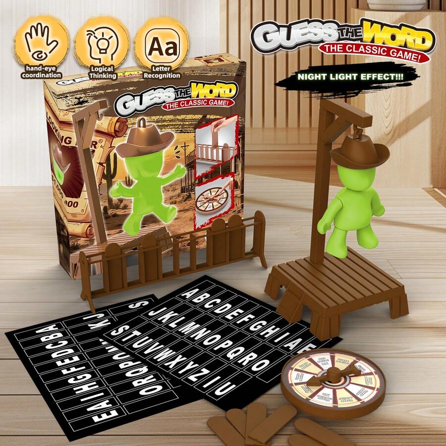 1 szt. Magnetyczna gra ortograficzna dla dzieci – klasyczna zabawka do treningu koordynacji w stylu kowbojskiego wisielca, przenośna zabawka do gry w szachownicę, gra wieloosobowa w zgadywanie liter i słów, odpowiednia na przyjęcia urodzinowe, spotkania towarzyskie, spotkania na świeżym powietrzu i rodzinną rozrywkę po posiłku dla dzieci w wieku 6+ lat