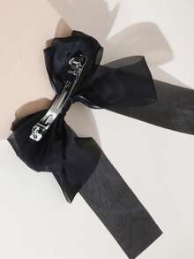 1pc Layered Tulle Long Streamer Bow Hair Clip, Elegant Fashion Tulle Ethereal Hair Accessory For Women, Suitable For Any Occasion Claw Clips Hair Claws Hair Barrettes, School Stuff, College, Winter Outfit For Women, Bows, Cute, Hair Accessories - Beige - View 6