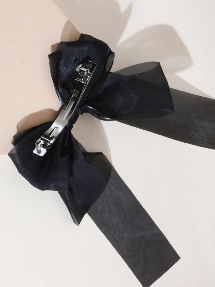 1pc Layered Tulle Long Streamer Bow Hair Clip, Elegant Fashion Tulle Ethereal Hair Accessory For Women, Suitable For Any Occasion Claw Clips Hair Claws Hair Barrettes, School Stuff, College, Winter Outfit For Women, Bows, Cute, Hair Accessories, Head Accessories, Hairpin,Summer,Holiday,Travel