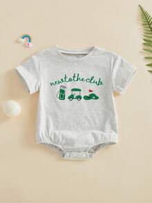 Mono de verano para bebés varones, manga corta, cuello redondo, bordado de golf, mono sencillo, ropa de uso diario informal, ideal para 0 a 12 meses - Gris - Ver 6