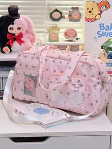 1个日系动漫星星印花单肩包，Y2K轻便手提包，天使翅膀设计，透明心形隔层可展示手办，高品质尼龙材质，拉链封口，可定制痛包，适合日常通勤、购物、上学、聚会、漫展，以及搭配JK制服和洛丽塔连衣裙。 - 彩色 - 查看 14