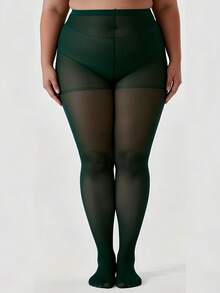 1 Pair Plus Size Women's Fashionable Green Pantyhose/Thin Thigh High Socks, Suitable For Casual, Travel, Party, Birthday, Valentine's Day And Other Occasions, Versatile And Easy To Match - Green - View 3