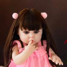 22英寸（约55厘米）逼真重生娃娃，粉色薄纱连衣裙，全乙烯基身体，洗澡玩耍伴侣，角色扮演游戏，生日礼物（包含奶瓶、安抚奶嘴、尿布、出生证明） - 粉色 - 查看 8