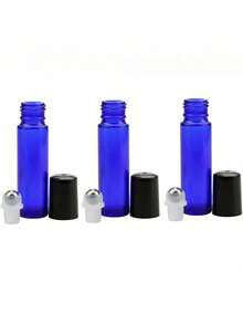 1/3/5PCS 10ml Glass Roll On Bottles Blue Roll On Essential Oil Perfume Sample Bottles With Stainless Steel Ball And Black Lid