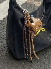 纯色PU皮革简约复古百搭女士手提包，大容量，女士旅行必备手提包 - 黑色 - 查看 9