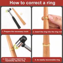 4 件套戒指测量工具 - 25 毫米橡胶锤、戒指棒、戒指测量尺、测量尺，用于戒指维修和尺寸测量