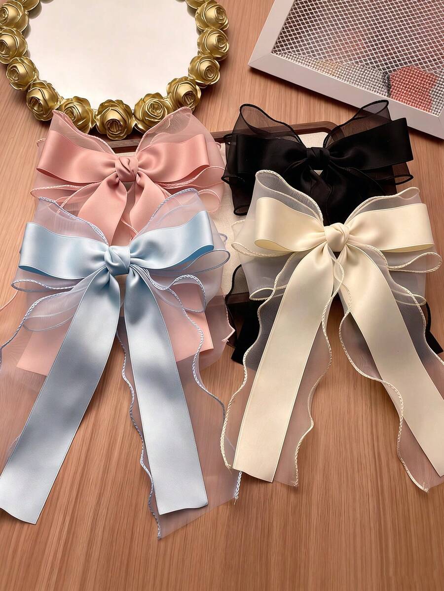1-4pcs Girls Bowknot Hair Clips, Decorative Long Ribbon Princess Hair Accessories For Girls - Multicolor - View 1