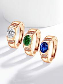 Adjustable White Gold Plated Rectangular Cubic Zirconia Cocktail Ring, Luxury Crystal Zirconia Personalized Statement Party Ring, Men's Fashion Jewelry Gift, Valentine's Day Gift