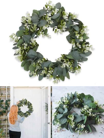 1pc Artificial Flower Wreath - Ideal For Easter And Wedding Decor | Green Leaf Design Easy To Hang, Best Home Decor, Living Room, Spring Garden Farm Decoration, Home Decor Gift, Suitable For All Seasons Outdoor, Front Door Wreath, Also For Candle Wreath, Creating Romantic Spring Ambiance