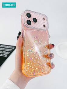 1pc Wavy Edge Diamond Gradient Phone Case With Epoxy Heart Glitter, 2.0mm TPU Soft Cover, Raised Lens Protection Shockproof Stylish Design Case, Compatible With IPhone 17/17 Pro/17 Pro Max