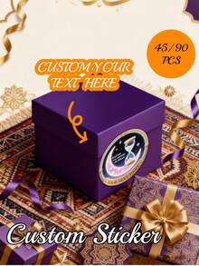 45pcs Custom Round Stickers | Personalize Your Text For Jars, Gift Wrap, Bottles & Party Favors | Festive Golden Border For Ramadan/Eid Celebrations | Self, Glossy