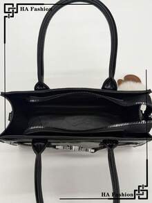 1个鳄鱼纹压花手提包，经典百搭女士单肩包，时尚斜挎包 - 黑色 - 查看 4