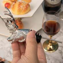 Aireador de Vino, Vertedor de Licor de Acero Inoxidable con Tapón de Botella, Estilo Retro, Vertedor de Vino Premium, Boquilla de Vertido de Botella - Cabeza de leopardo dorado - Ver 5