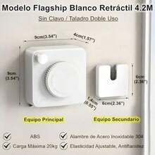 Tendedero Retráctil de 4.2M Cable de Acero Inoxidable Montado en la Pared Elasticidad Ajustable Carga Máxima de 20KG Adecuado para Uso en Interiores y Exteriores Gris - blanco - Ver 5