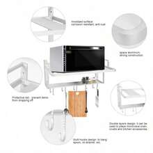 Microwave Oven StandSoporte para Horno de Microondas de Doble Capa Estante para Horno de microondas de Aluminio Organizador Estante Alenamiento Cocina con 10 Ganchos - Verde Oliva - Ver 5
