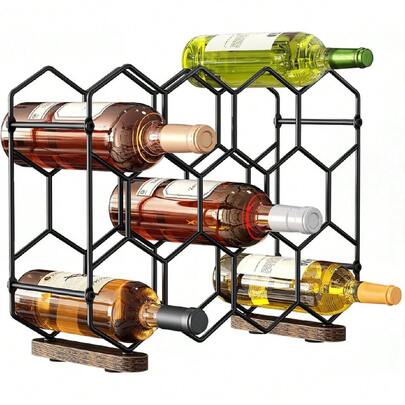 Countertop Wine Rack, 14-Bottle Standing Modern Carbon Steel Holder Hexagonal Structure, 3 Tier Tabletop Wine Bottle Organizer Storage For Cabinet, Pantry, Black+Retro Brown,39691480