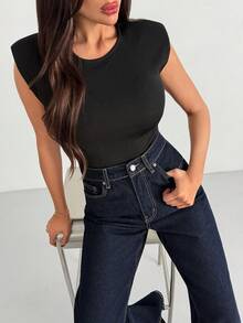 High Waist Plain Casual Comfortable Denim Pocket Zipper Button Jeans - Black and White - View 1