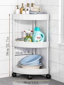 1pc Kitchen/Bathroom Corner Shelf, Freestanding Triangular Storage Rack, Multipurpose Organizer For Toilet/Vanity Bathroom Accessories - Multicolor - View 3