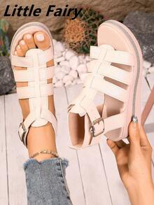 Sandálias Anabela com Decoração de Strass para Mulheres, Sapatos Abertos e Vazados com Zíper Traseiro na Moda, Sandálias de Verão Confortáveis para Uso Externo - Damasco - Visão 3