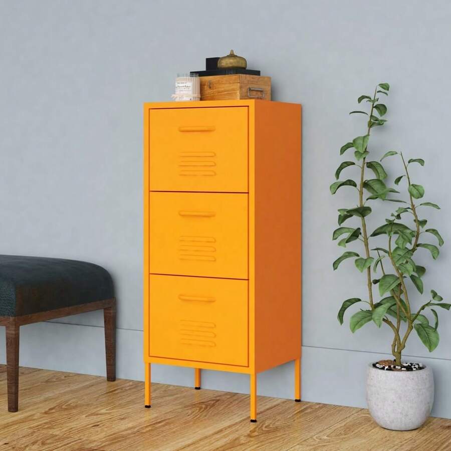 vidaXL Armoire de rangement Jaune moutarde 42,5x35x101,5 cm Acier - Jaune citron - Voir 1
