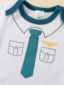 5-Piece Baby Triangle Jumpsuit Set Cotton Airplane Bowtie Printed Soft And Comfortable Baby Romper For Boys Wrapped Burden For Kids Baby Boys Clothes For Outdoor Use, Daily Home Wear - 灰色 - 查看 4