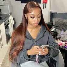 200% Chocolate Brown Bone Straight Human Hair Wigs For Women 13X4 Hd Transparent Lace Frontal Wigs Pre Plucked With Baby Hair #4 Colored Lace Front Wig 30 32 Inches - S4 - 查看 1