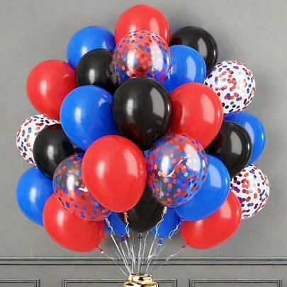 26pcs Red, Blue And Black Balloon Set, Matte Red, Black, Navy Blue Latex Balloons And Red Glitter Balloons, Suitable For Superhero Party, Boys And Kids Birthday, Baby Shower, Retirement Party, Graduation Party Decor, Anniversary, Wedding, Baby Shower And Bridal Shower