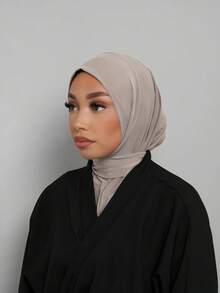 1pc Fashionable Casual Elegant Instant Hijab Cap, Classic Minimalist Style, Soft & Breathable Modal Fabric, Versatile Turban Jersey Suitable For Daily Life, Festivals, Gatherings, Prayers - Gray Beige - View 3