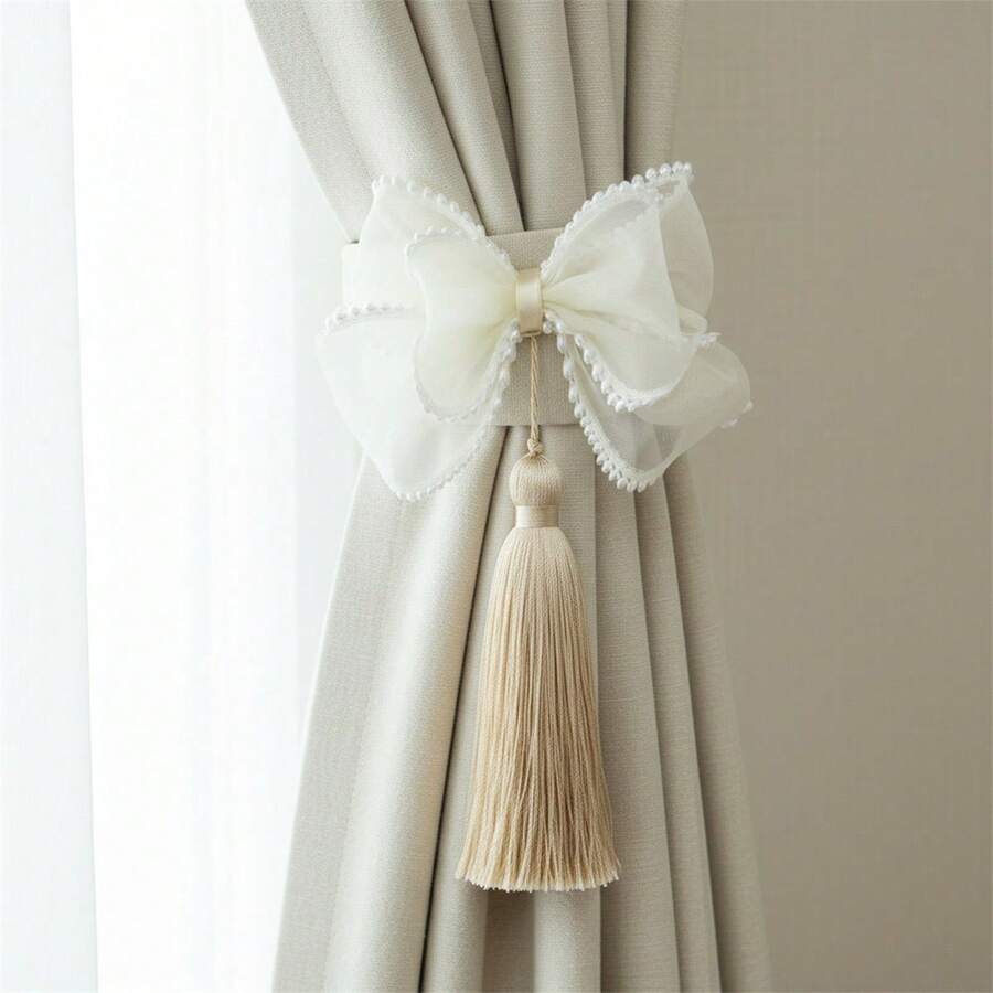 Borlas de lazo para decoración, elegantes perlas para decoración de habitación, adorno colgante para cortina y almohada. - Blanco - Ver 1