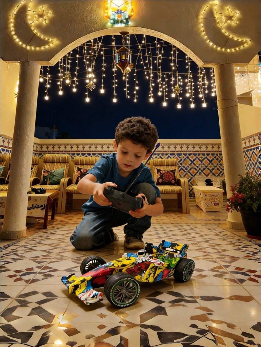 Coche de control remoto con patrón de graffiti aleatorio, juguete científico para niños, amarillo - Coche con grafitis - Ver 1