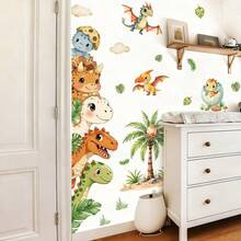 BRUP 1/2/6sheets Cartoon Dinosaur Wall Stickers, Self-Adhesive Vinyl Home Decor, Wall Decals For Kids Rooms, Suitable For Nurseries And Baby Rooms, Cute Animal Bedroom Wall Art - Multicolor - View 3