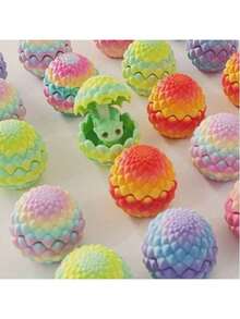 3D打印龙蛋套装，包含一只迷你可爱小龙、惊喜3D打印动物套装、色彩鲜艳的蛋形装饰品，创意桌面及房间装饰，趣味收藏品，是复活节和新年派对的理想礼物，也是馈赠亲朋好友的绝佳选择——无需电源 - 彩色 - 查看 5