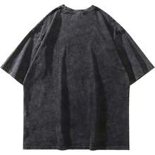 Laixton Men's Pattern T-Shirt Unisex Cotton Oversized T-Shirt Short Sleeve Retro Streetwear Casual T-Shirt Top Comfortable Washed Cotton T-Shirt - 復古美學黑色 - 查看 3