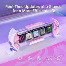Times Gate Reloj digital para juegos, control inteligente por aplicacin, pronstico meteorolgico, mercado de valores tasa de cambio, redes sociales, exhibicin de arte en pxeles rosa - Rosa - Ver 3