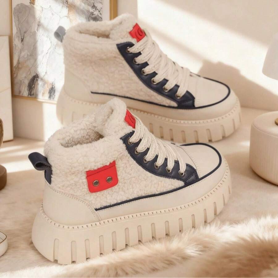 2025 Winter Fashion New For WomenSnow Boots, Plush Cute Plush Thick Bottom Lace-Up For Women Snow Boots,Ankle Boots.Women's Short Plush Lined Snow Boots - Anti-Slip & Perfect For Outdoor Winter Boots For Women - 藍色 - 查看 1