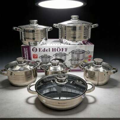 Kochgeschirr-Set mit Glasdeckeln, hochwertige Edelstahl-Kochgeschirre, Bratpfannen, antihaftbeschichtete Pfannen, Woks, Pfannen, Kochtöpfe und Saucenpfannen mit Doppelgriffen. Korrosionsbeständig, unverzichtbares Küchenequipment. Geeignet für Induktion, Gas und Elektroherde.