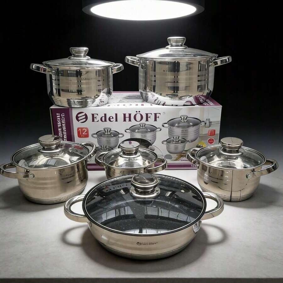 ガラス蓋付き調理器具セット、高品質ステンレス鋼製、フライパン、ノンスティックフライパン、中華鍋、スキレット、調理鍋、両手鍋。耐食性、必需のキッチン用品。IH、ガス、電気コンロに対応。 - シルバー1 - チェックする 1