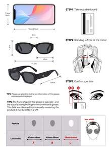 1pc Women's Plastic Square Decorative Fashion Sunglasses - 黑色 - 查看 4