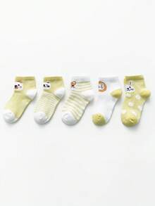 5 Pairs Kids Cute Cartoon Animal Head Mesh Thin Ankle Socks, Spring/Summer - Multicolor - View 11