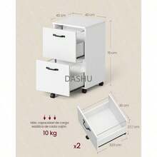 Office Cabinet, Mueble Archivador de 2 Cajones, Archivador Móvil, Soporte Impresora, para Documentos de Tamaño A4, Carta, Carpetas, Blanco MOFC040W46V1 - Blanco - Ver 3