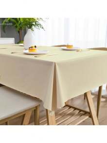 Rectangle Square Tablecloth, Waterproof Oil-Proof Scratch-Resistant Table Cloth, Wipe-Clean Polyester Table Cover For Dining Camping Indoor Outdoor, Multi-Size - 米色 - 查看 3